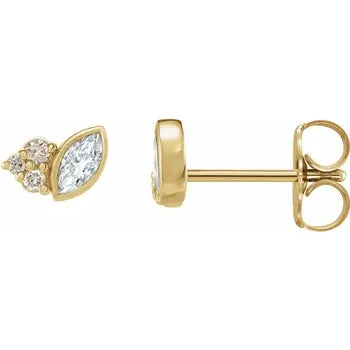 Marquise & Round Diamond Cluster Stud