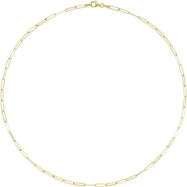14k Solid Gold Paperclip 18" Layering Chain