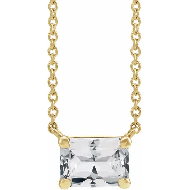 Emerald Cut Natural White Sapphire Necklace