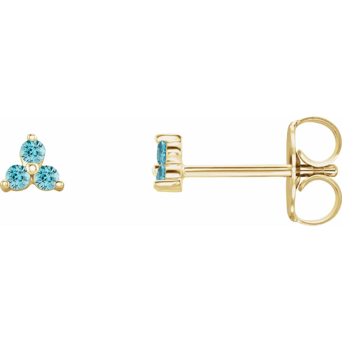 Blue Zircon Three Stone Studs