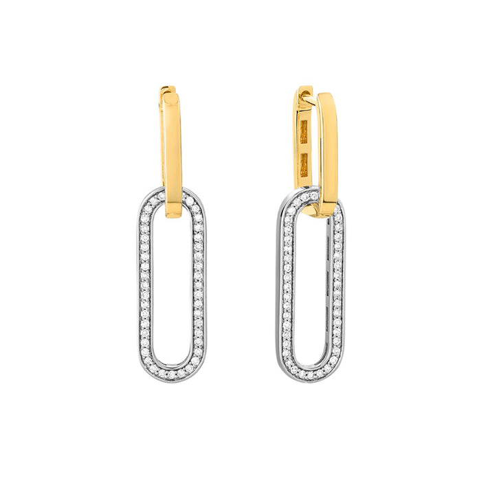 Mixed Metal Diamond Drop Double Hoop