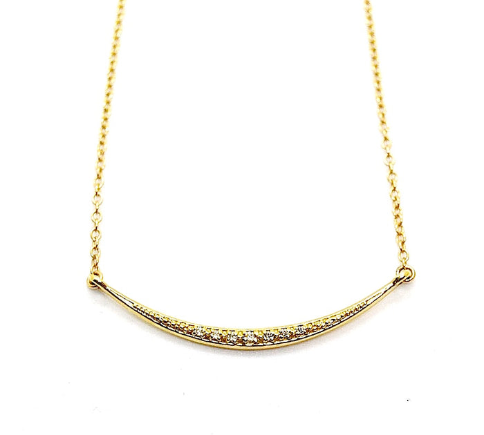 14K Gold Diamond "Smile" Bar Necklace