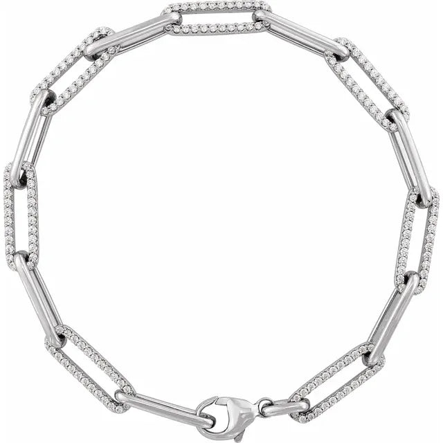 Alternating lab-grown diamond paperclip bracelet