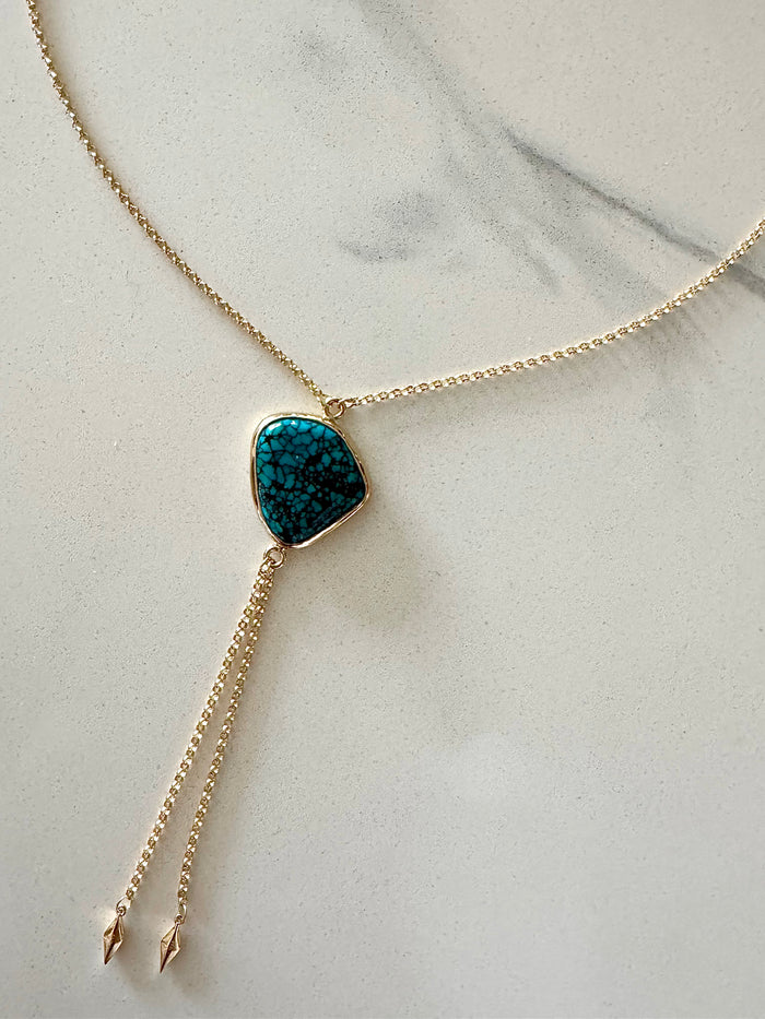 Turquoise Custom 14k Gold Bezel-Set Bolo Necklace