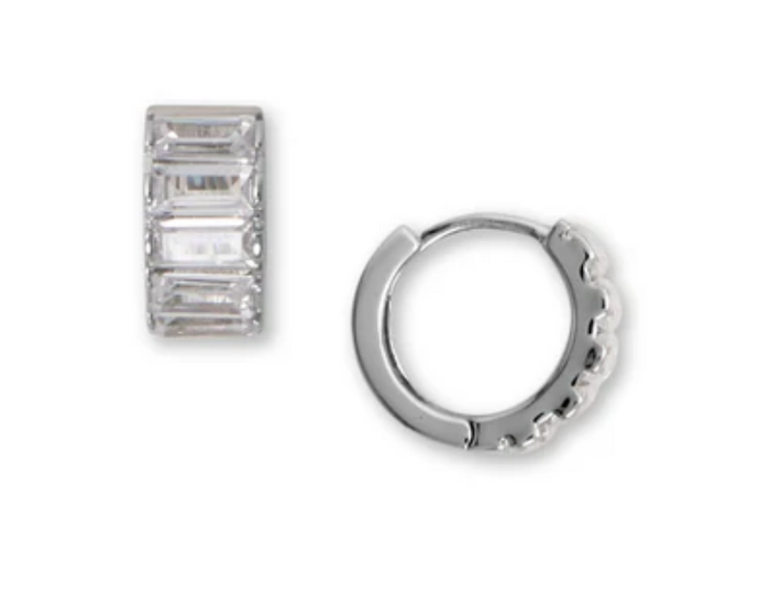 Sterling Silver CZ Baguette Hoops