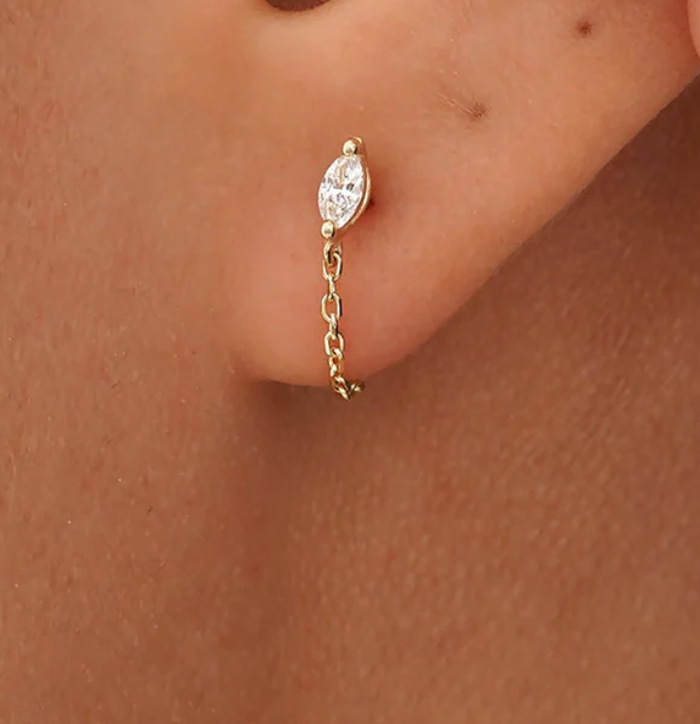 Marquise Diamond Stud Chain Earring