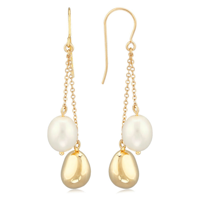 Pearl & Gold Bead Drop Earrings