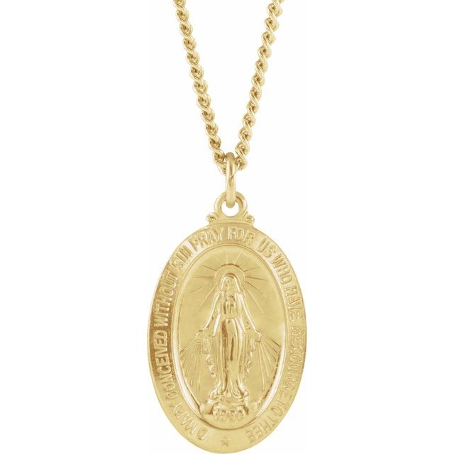 14K Gold 19x13.5 mm Oval Hollow Miraculous Medal