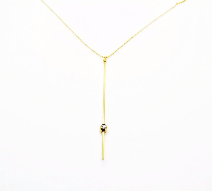 14K Custom Gold Stick Necklace with Single Diamond