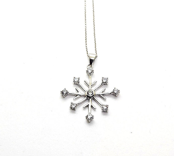 Silver CZ Diamond Snowflake Necklace